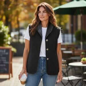 Andrea Faye by Mazmania Faux Fur Vegan Suede Vest Black Gray Lined Made in USA